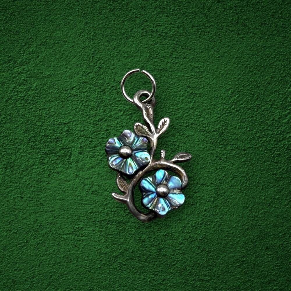 Sterling Silver Abalone Shell Double Flower Floral Vine Pendant Charm